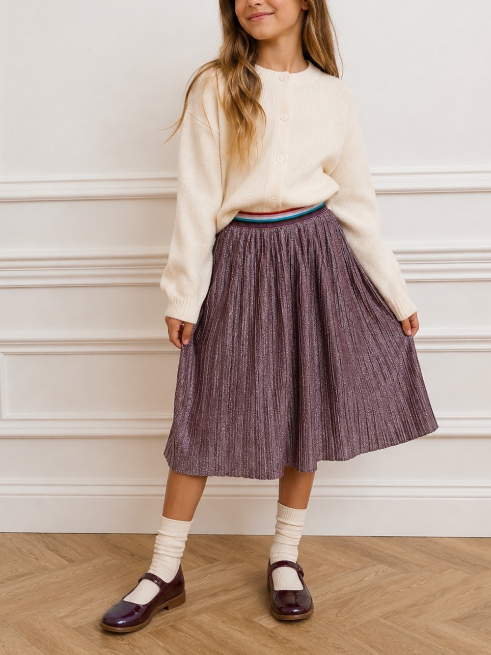 Molo Bailini Purple Pleated Metallic Shimmer Skirt size 10 girls